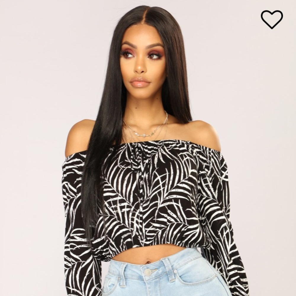 Off Shoulder Palm Tree Crop Top (Never Worn)